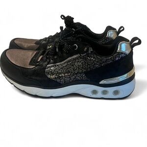 Therafit Savannah Black and Silver Lace Zipper Sneakers orthopedic Comfort Sz 10